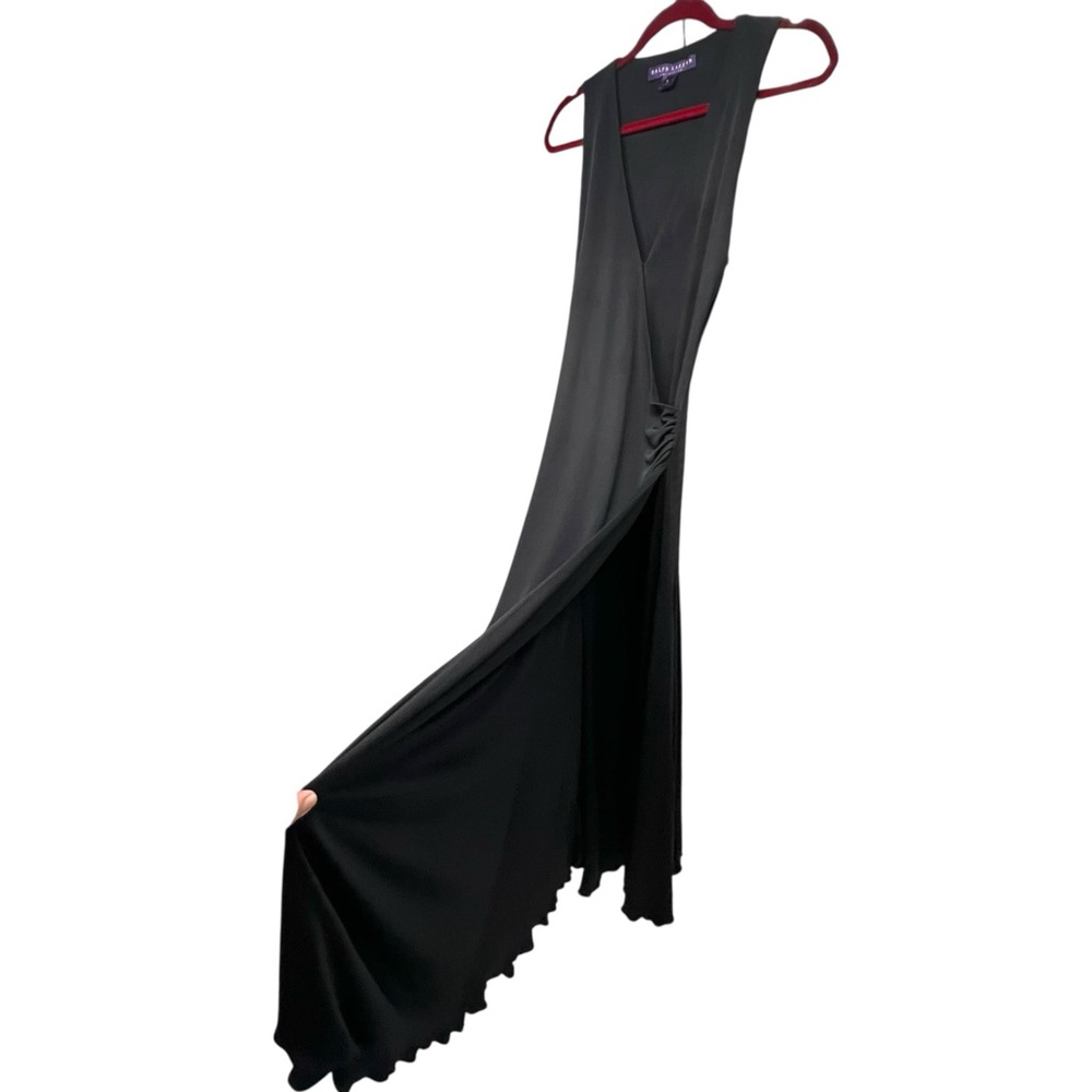 Ralph Lauren Collection Purple Label Black Silk Blend Faux Wrap Gown Dress Sz 8 - Picture 10 of 13